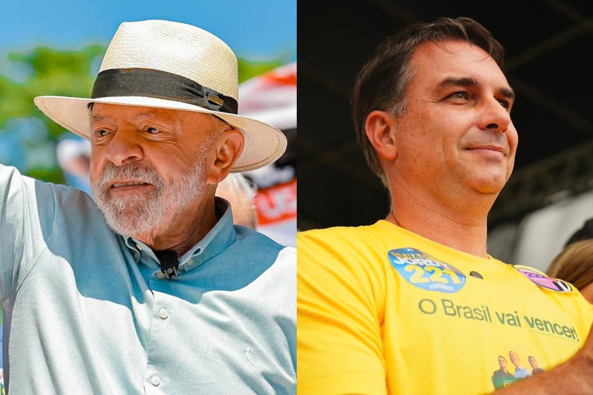 Lula e Flávio Bolsonaro nas eleições 2026.